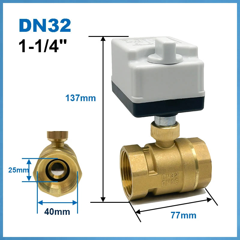 1/2“ 3/4” 1“ 1-1/4” 1-1/2" Electric Ball Valve With Manual Switch AC220V DC12V DC24V 2-Way Brass Ball Valve With Actuator 3-Wire