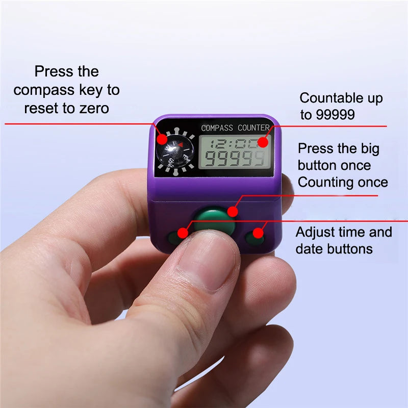 Finger Counter Compass Islamic Tasbih Bead 5 Digital LED Electronic Handheld Tally Counter Clicker Counter Ring
