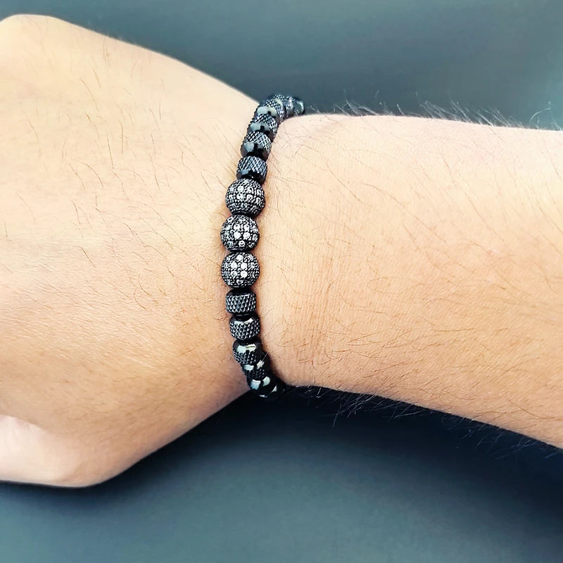 Luxury Royal Golden CZ Ball Man Bracelet Stainless Steel Beads Hand Jewelry Boy Gift