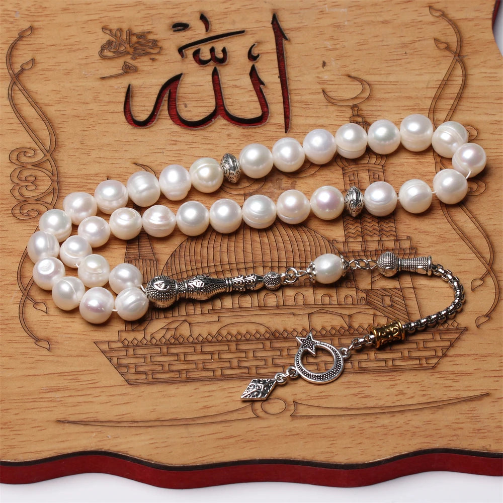 Islamic Rosary Necklace 11-12mm Size natural freshwater pearl Muslim Prayer beads islamic tasbih misbaha subha Wedding Gift
