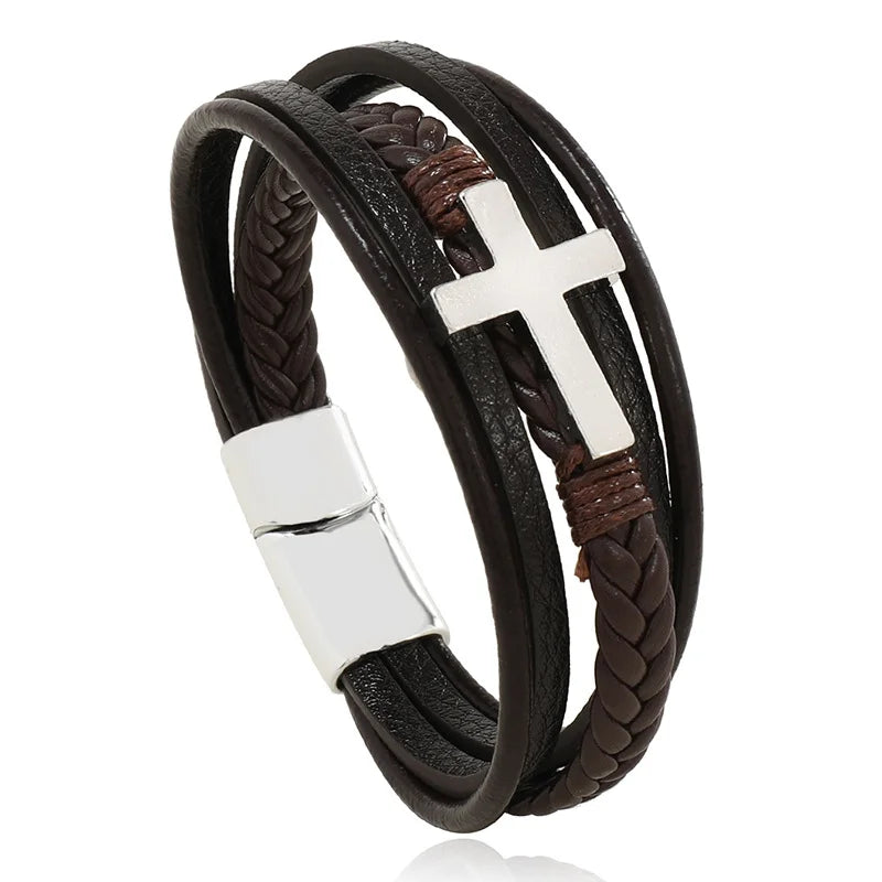 Men's Musical Symbol Leather Bracelet Vintage Creative Men's Bracelet Music Symbol Simple Leather Multi-Layer Bracelet