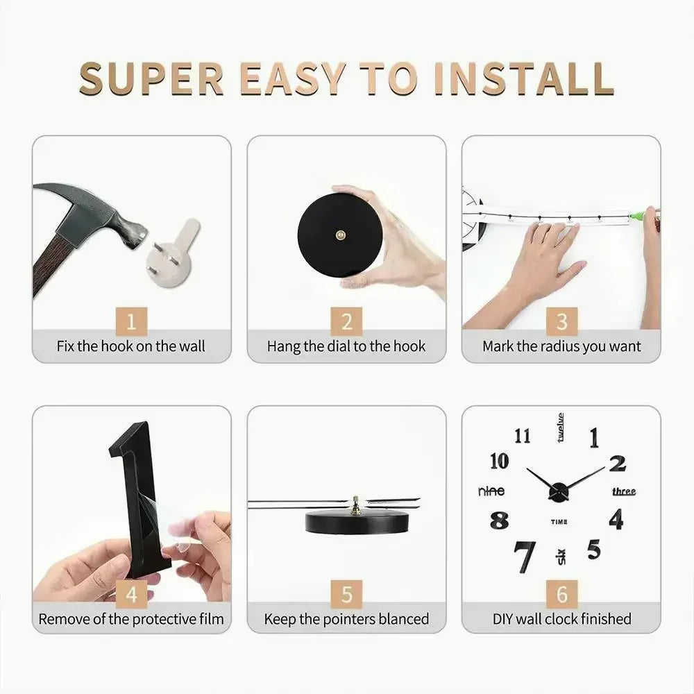 Large 3D Digital Wall Clock Acrylic European Creative Numerals Design Mirror Wall Sticker Clock DIY Self Adhesive Home Decor