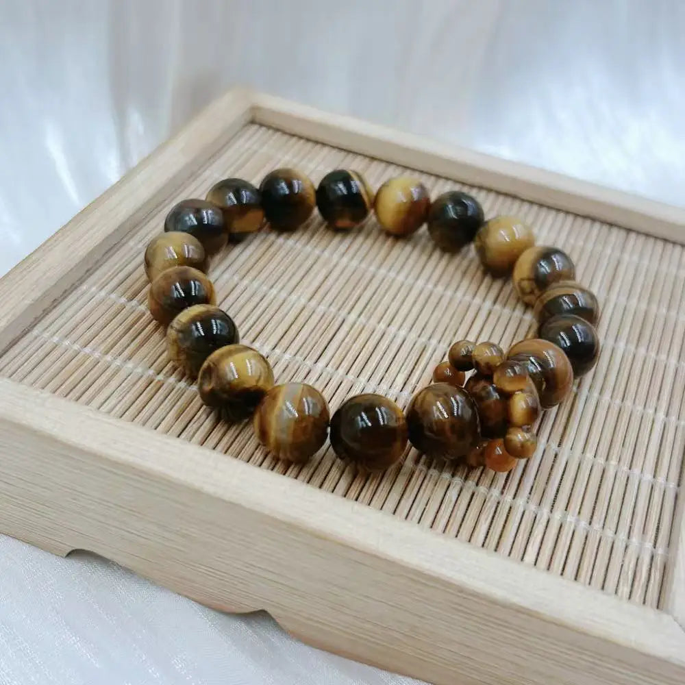 10mm New Style Ring in Ring Energy Yellow Tiger Eye Men Round Natural Gemstone Beads Jewelry Elastic Bracelet 7-8"