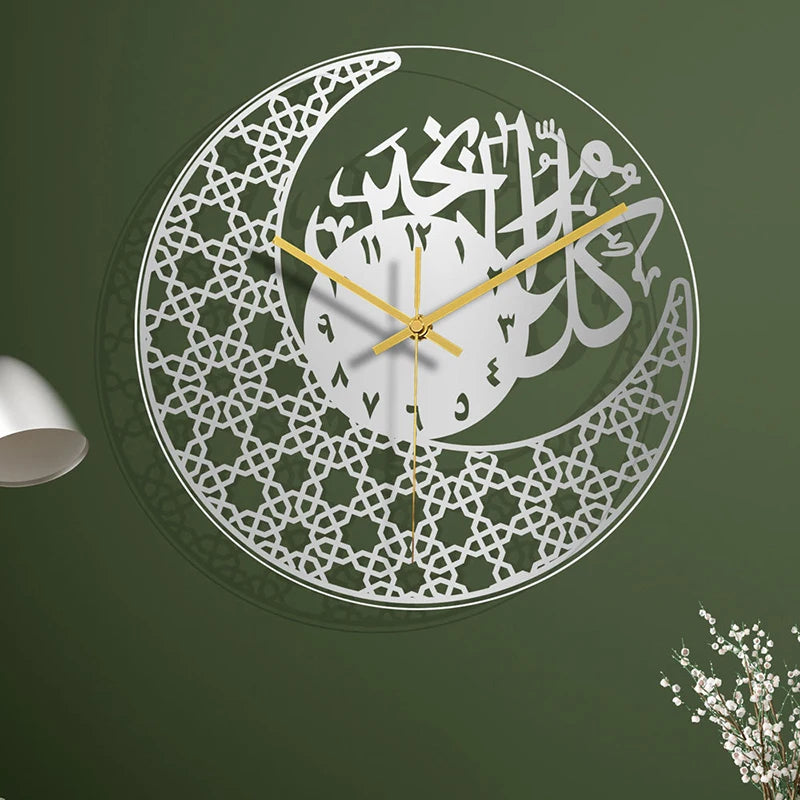 1pc Acrylic Mirror Decorative Clock Islamic Calligraphy Decoration Silent Wall Decor Home Clock Clock Wall 3d Pendulum