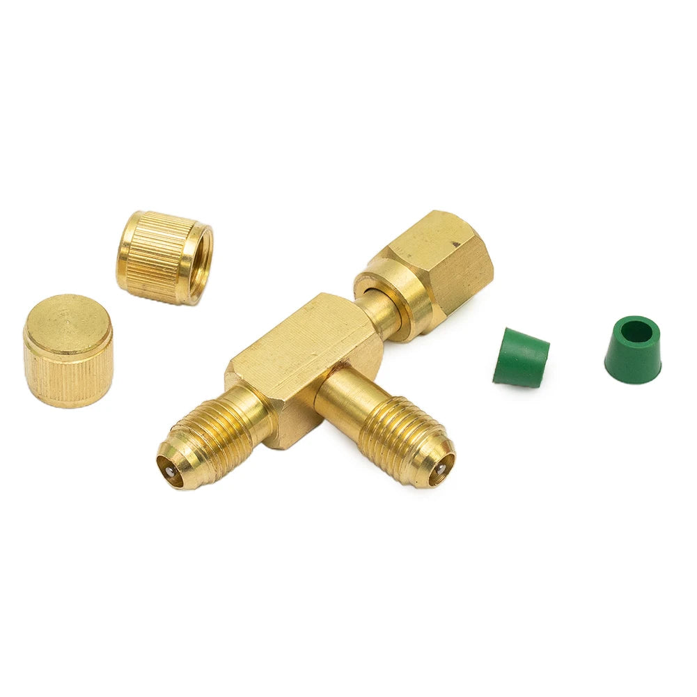 1pc T Type Adapter Tee Adapter 1/4X1/4X1/4\"SAE Flare Add Gauge Deep Vacuum Pump/Manifold Set Solid Brass Tee Adapter