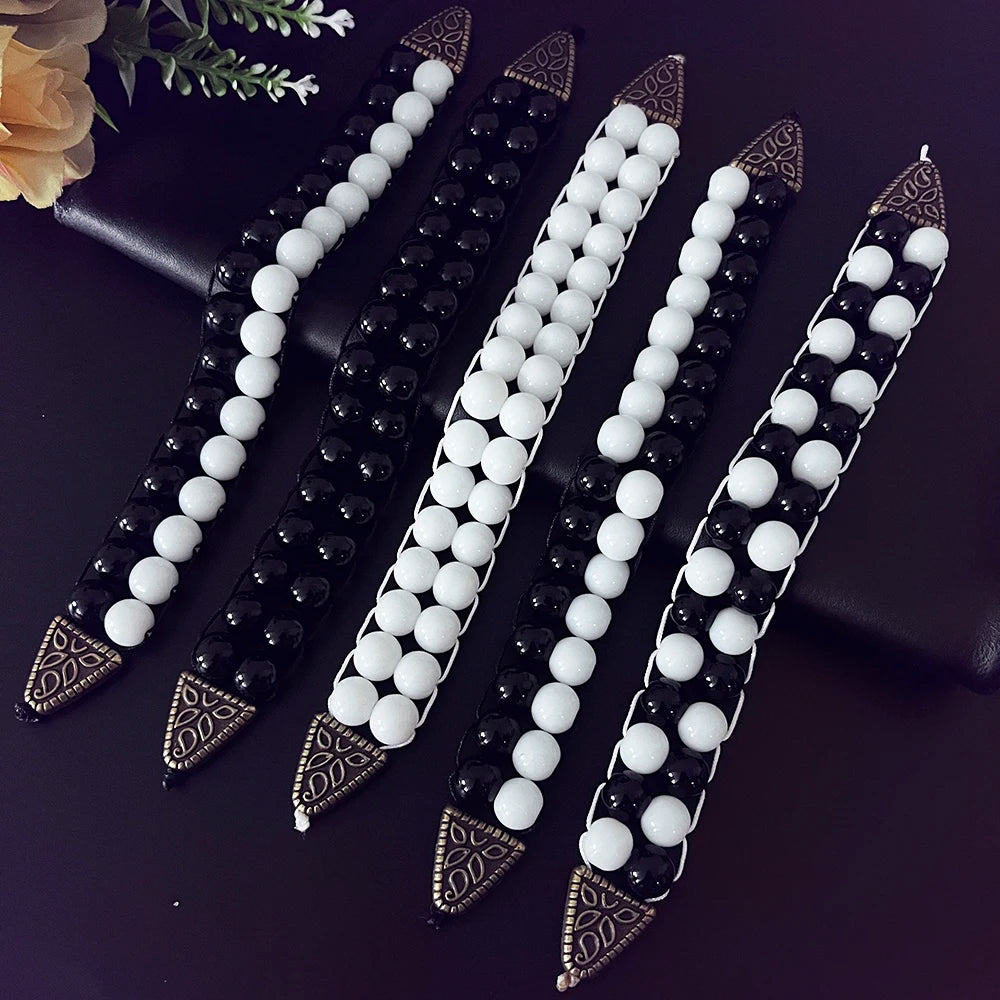 NJ11 New Rosary Men Glass Black White Beads Alloy Flip Muslim Islamic Prayer Bracelets Meditation Transforming Fate Jewelry Gift