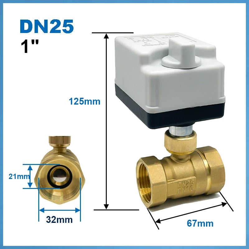 1/2“ 3/4” 1“ 1-1/4” 1-1/2" Electric Ball Valve With Manual Switch AC220V DC12V DC24V 2-Way Brass Ball Valve With Actuator 3-Wire