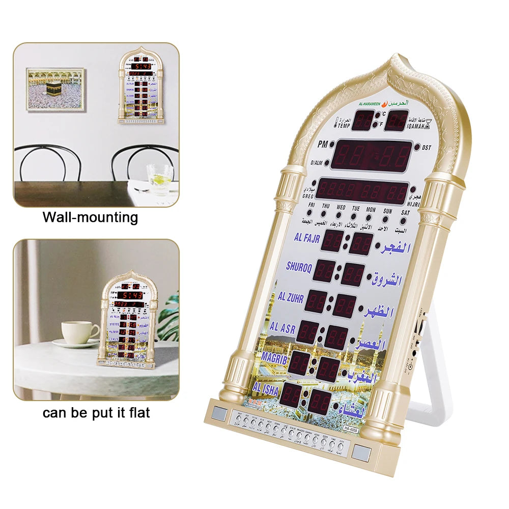 12V Azan Mosque Prayer Clock Islamic Mosque Azan Calendar Muslim Prayer Wall Clock Alarm Ramadan Home Decor Remote Control