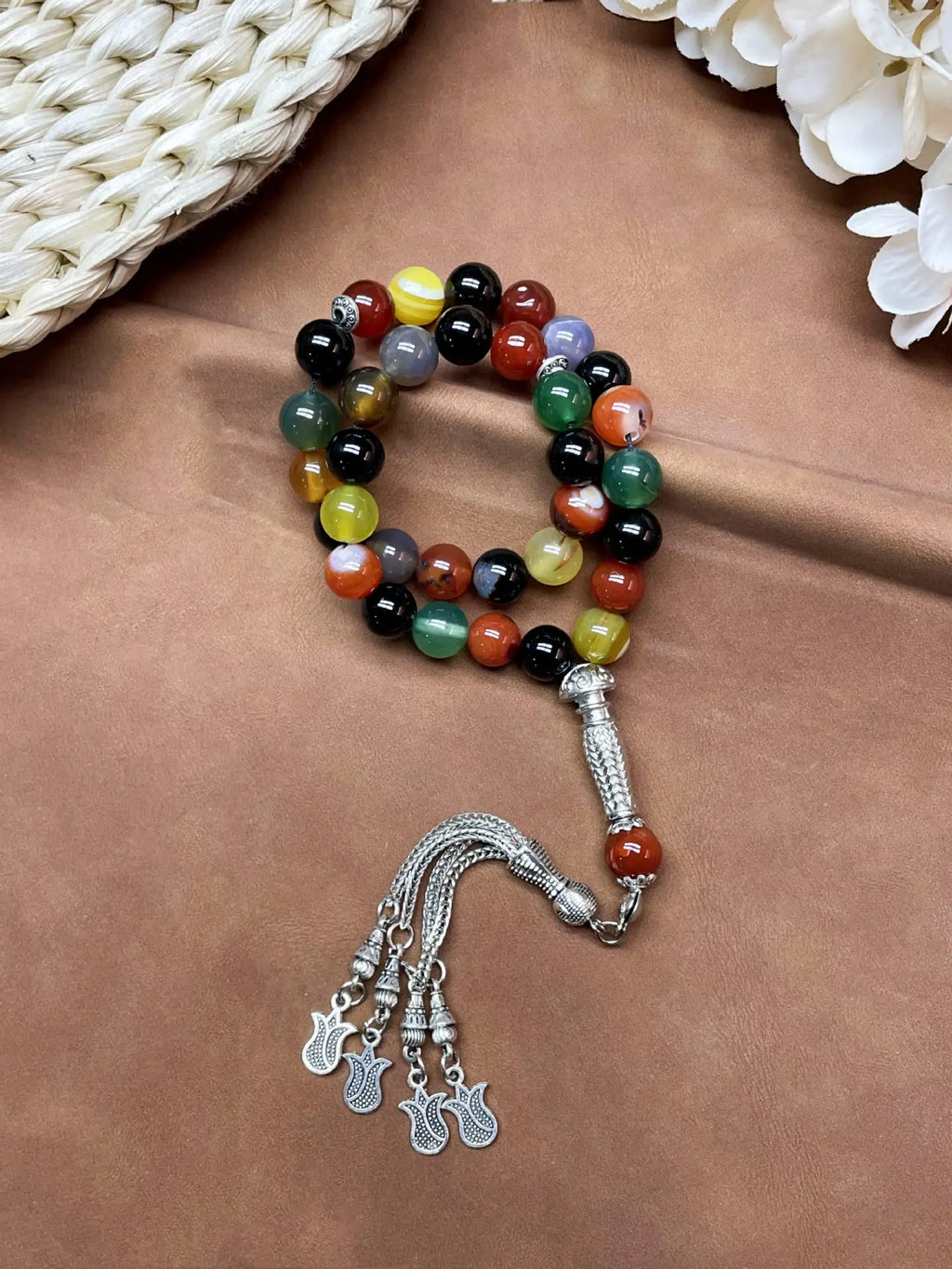 11pcs Islamic 33 Beads Glass Tasbih Arabic Prayer Misbaha Sebha Bracelet Hand Chain Muslim Rosary Jewelry for Men Women Gift