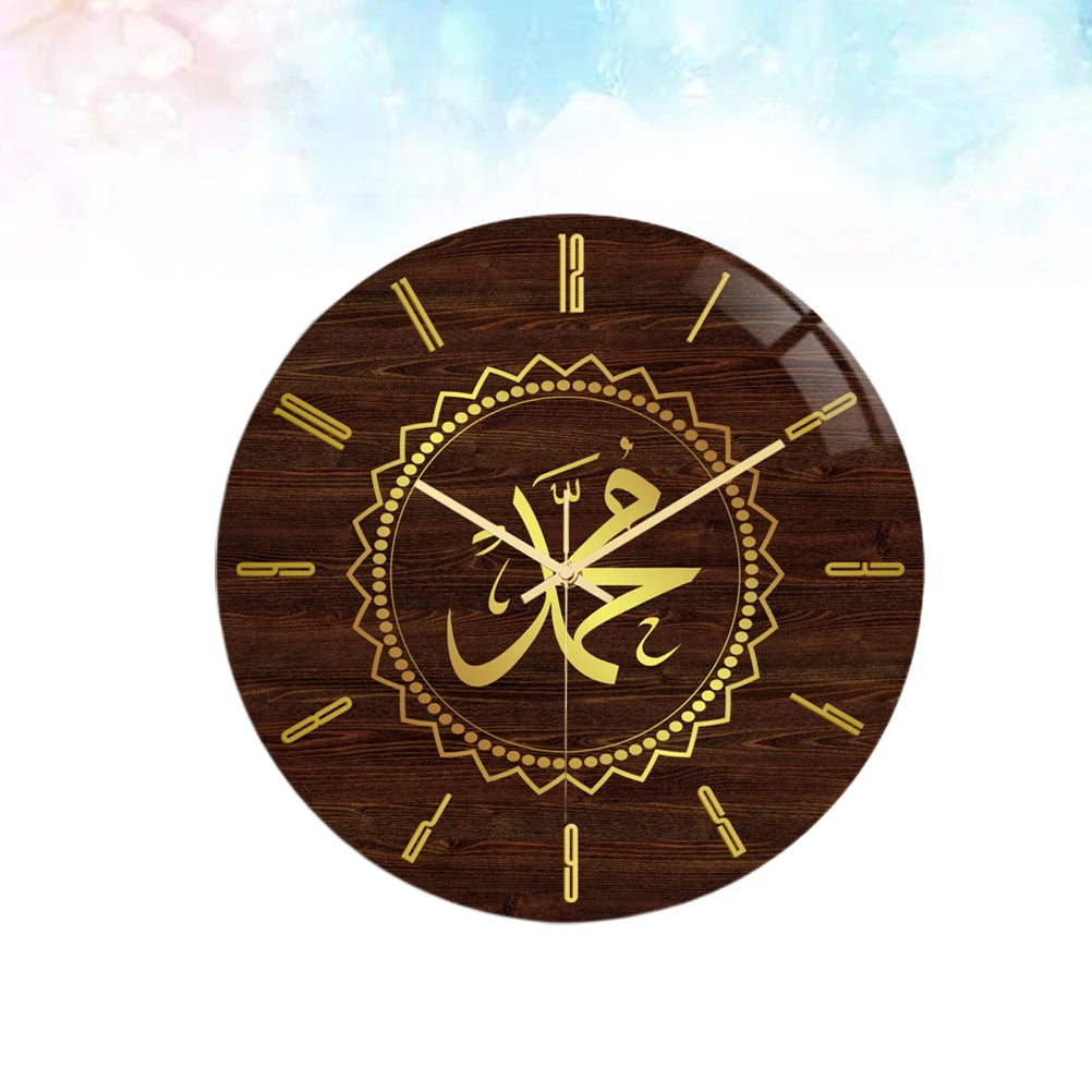 Muslim Ramadan Eid Pattern Wall Clock Rustic Round Design Silent Sweep Home Bedroom Living Room Accurate Timekeeping