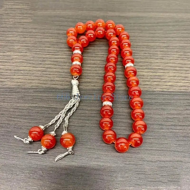 F2TD Crystal Prayer Beads Tassels Hand Bracelet Islamic 33 Beads Rosary Bracelet Religious Jewelry Gift for Men Women