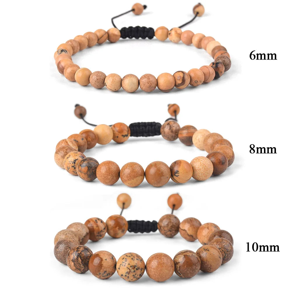 6mm 8mm 10mm Natural Stone Bracelet, Tiger Eye Agate Lava Bead Unisex Adjustable Handwoven Boho Jewelry Gift for Men Women