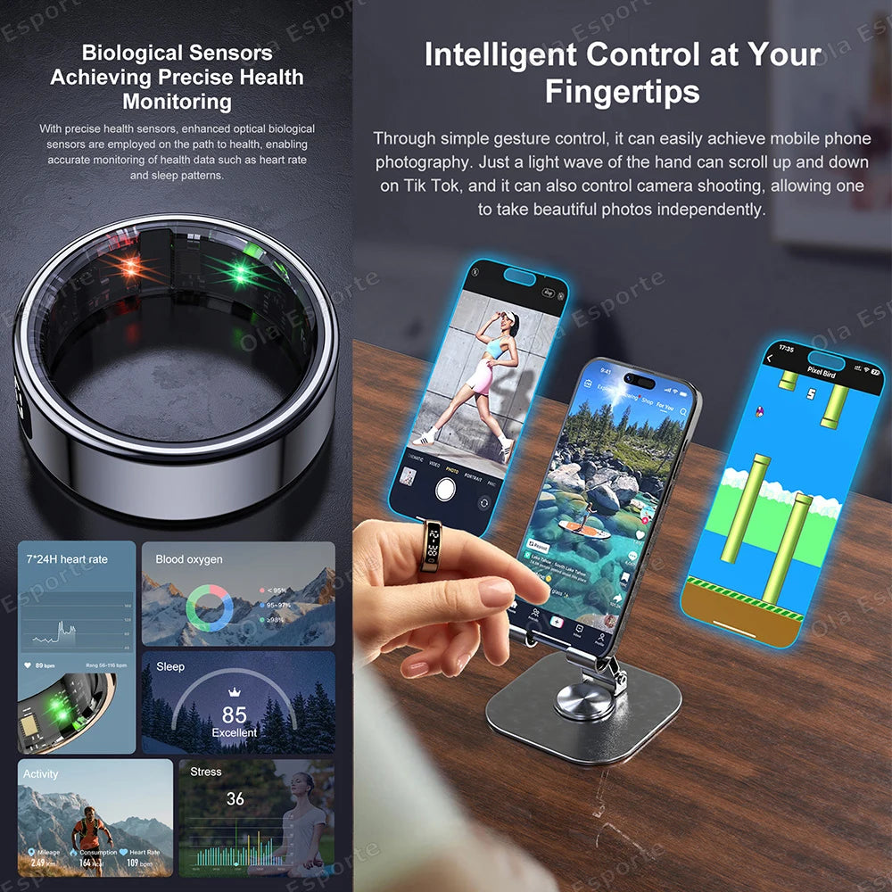 R11 Smart Ring with Display Screen and Touch, Zikr Tasbih Counter, With Charging Box, Health Manager,5ATM Waterproof For Android