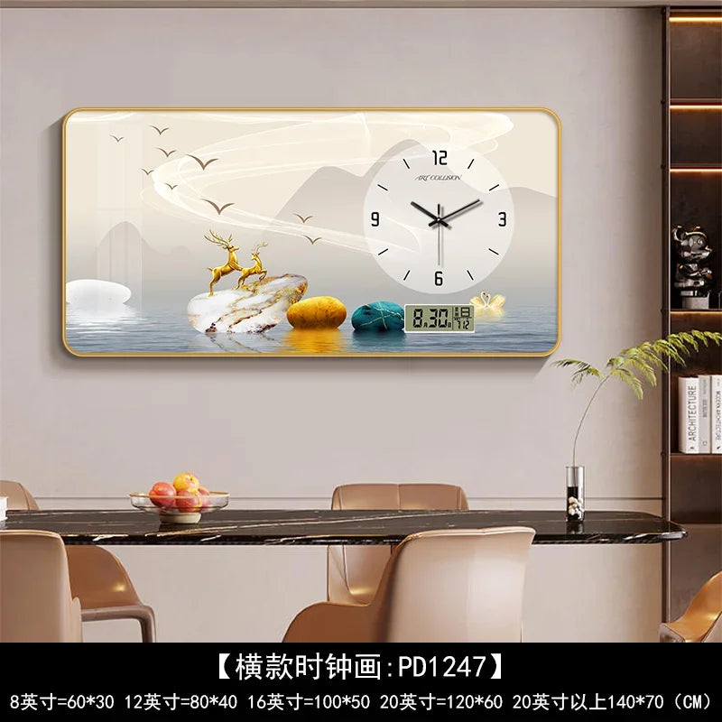 Nordic Light Luxury Clock Wall Clock Living Room and Restaurant Decoration Painting Light and Shadow Elk Perpetual Calendar