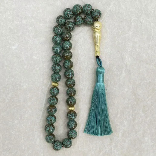 33 Beads 10mm Textured Glass Tasbih, Multicolor Arabic Prayer Beads for Muslim Worship, Handmade Ramadan Gift for Friends