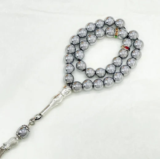 33 Beads 8mm Black Onyx Tasbih, Muslim Prayer Beads in Black Gold Silver, Islamic Rosary for Daily Worship & Fashion