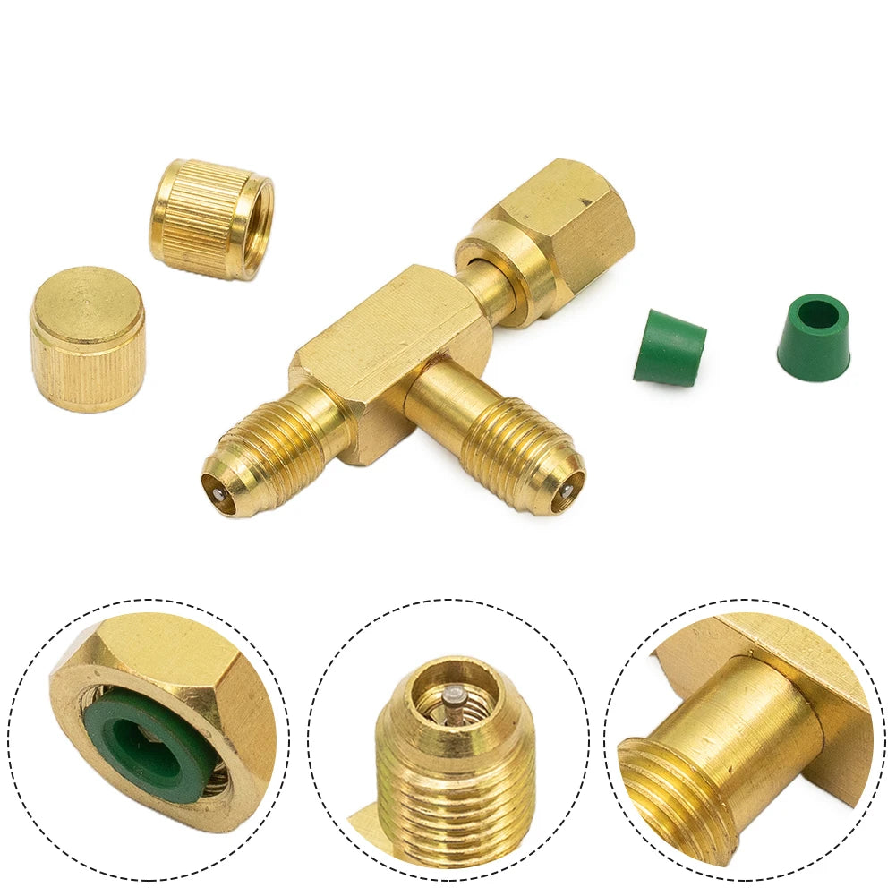 1pc T Type Adapter Tee Adapter 1/4X1/4X1/4\"SAE Flare Add Gauge Deep Vacuum Pump/Manifold Set Solid Brass Tee Adapter