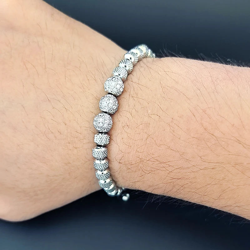 Luxury Royal Golden CZ Ball Man Bracelet Stainless Steel Beads Hand Jewelry Boy Gift