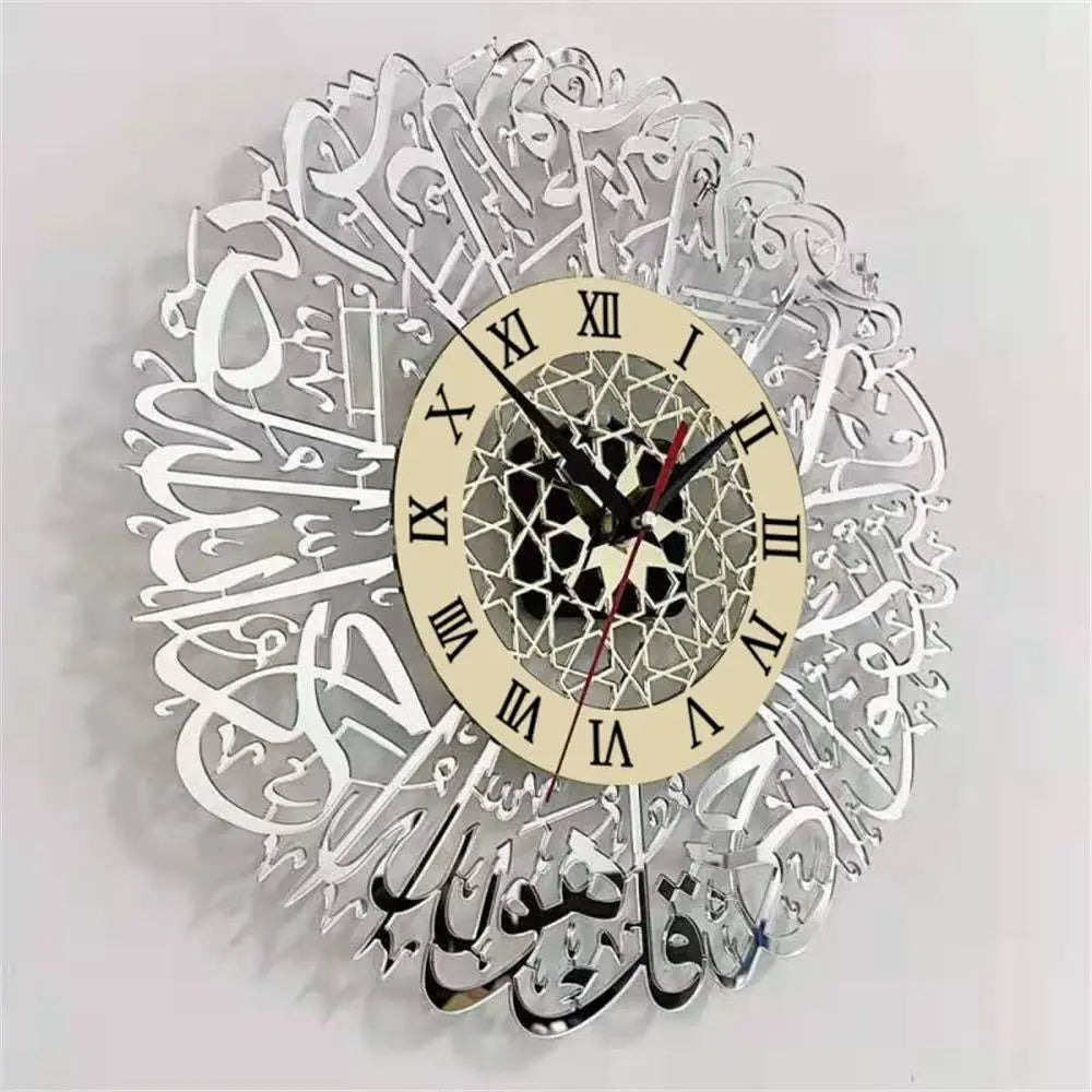 Acrylic Mirror Islamic Quartz Wall Clock  Wall Decor Pendulum Muslim Art Calligraphy Living Room Decor Home Decoration
