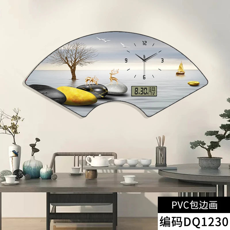 Fan-shaped Perpetual Calendar Electronic Clock Simple Wall Clock Living Room Dining Room Decoration Lamp Picture Clock