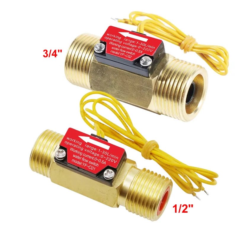 1/2" 3/4" Flow Switch Brass Male thread DN15 DN20 Liquid Water Sensor With filtermesh 0-220V