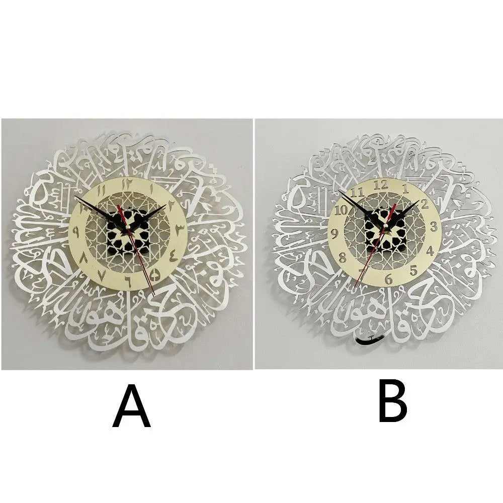 Acrylic Mirror Islamic Quartz Wall Clock  Wall Decor Pendulum Muslim Art Calligraphy Living Room Decor Home Decoration