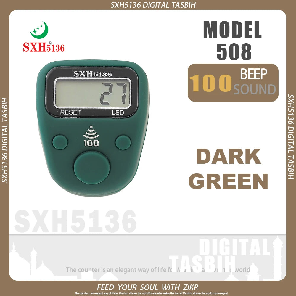 SXH5136 New Model LCD Finger Ring Tally Counter with 100 Beep Sound & LED Light Pray Tasbeeh Zikr Ring Muslim Digital Tasbih