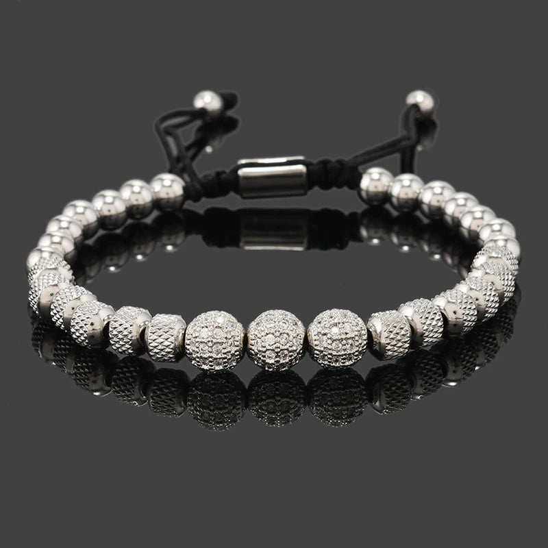 Luxury Royal Golden CZ Ball Man Bracelet Stainless Steel Beads Hand Jewelry Boy Gift
