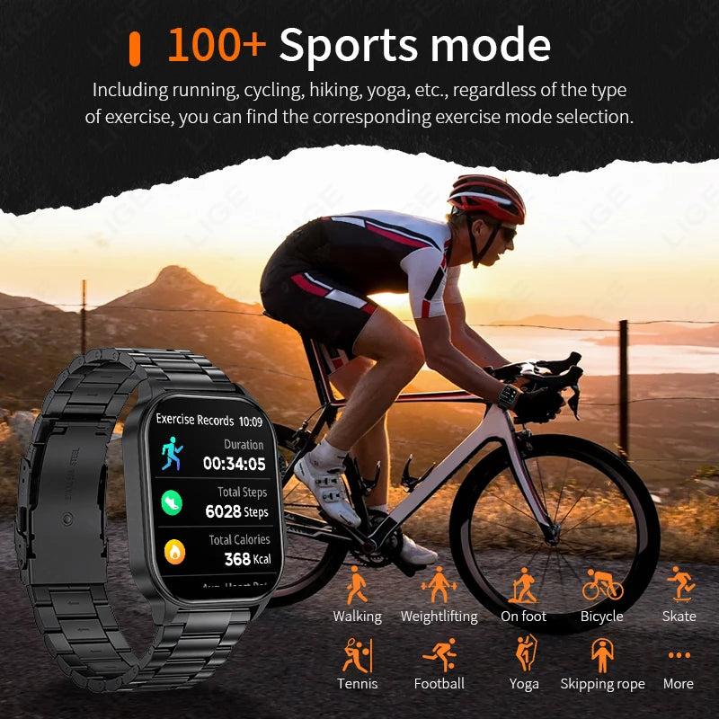 LIGE Smart Watch for Men Women LED Flashlight Full Touch Screen Sport Fitness Watches BT Call Digital Smartwatch Wristwatch New