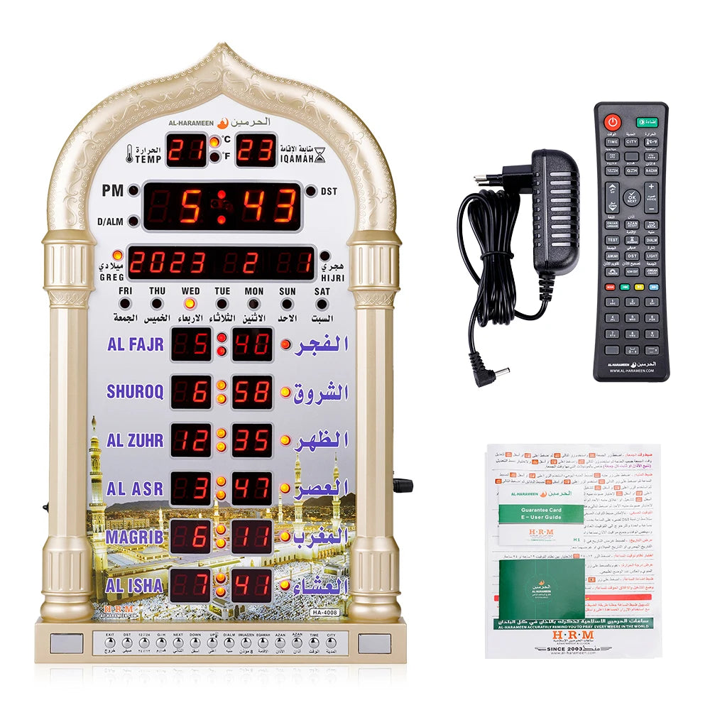 12V Azan Mosque Prayer Clock Islamic Mosque Azan Calendar Muslim Prayer Wall Clock Alarm Ramadan Home Decor Remote Control