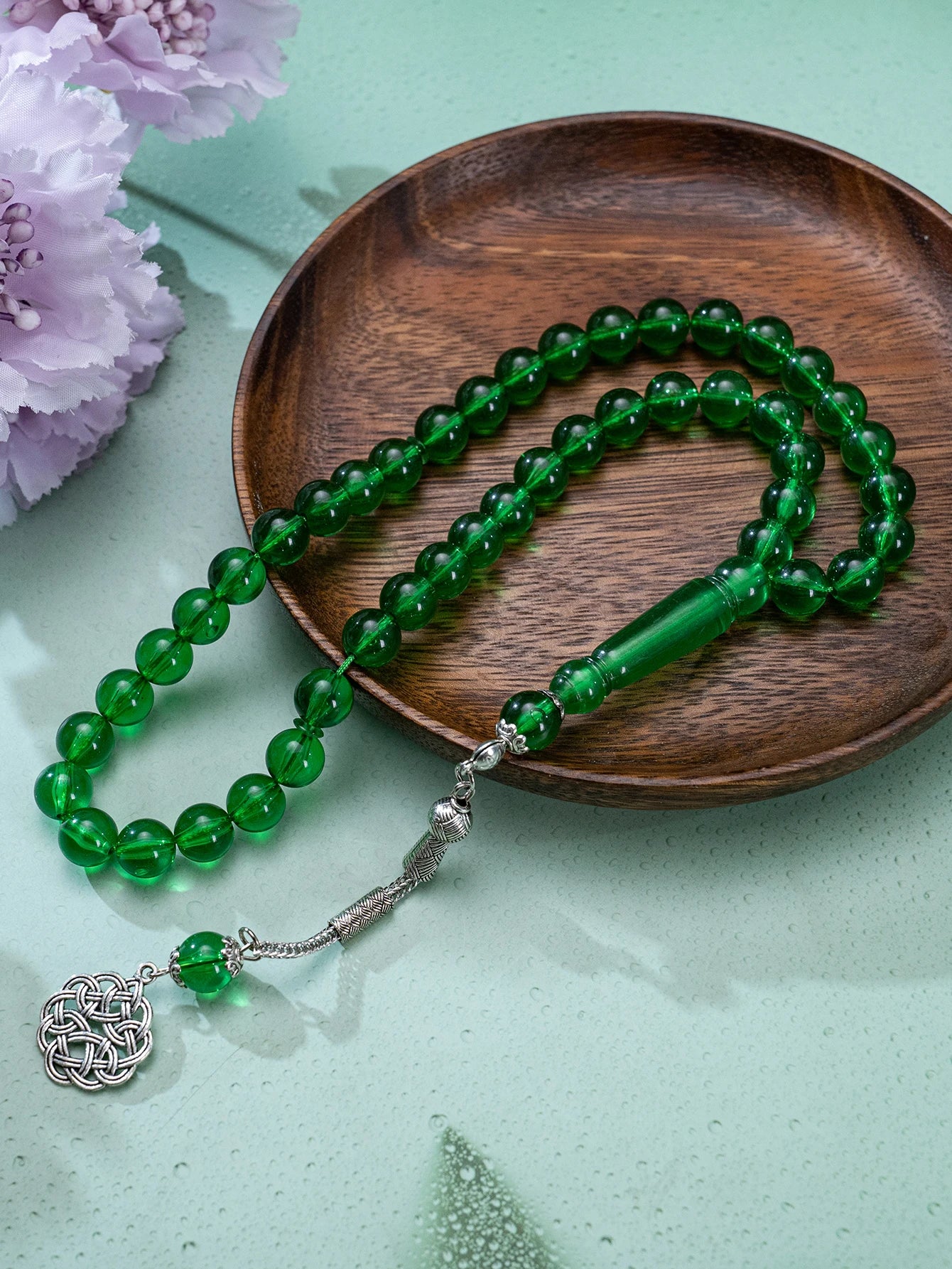 1 Islamic prayer counting bracelet | 45 acrylic beads | Rotatable silver Arabic pattern pendant | Unisex prayer tool