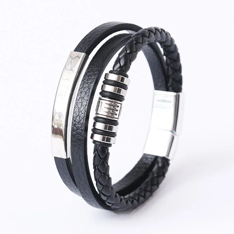 Men's Musical Symbol Leather Bracelet Vintage Creative Men's Bracelet Music Symbol Simple Leather Multi-Layer Bracelet