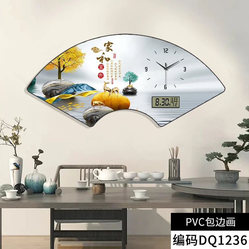 Fan-shaped Perpetual Calendar Electronic Clock Simple Wall Clock Living Room Dining Room Decoration Lamp Picture Clock
