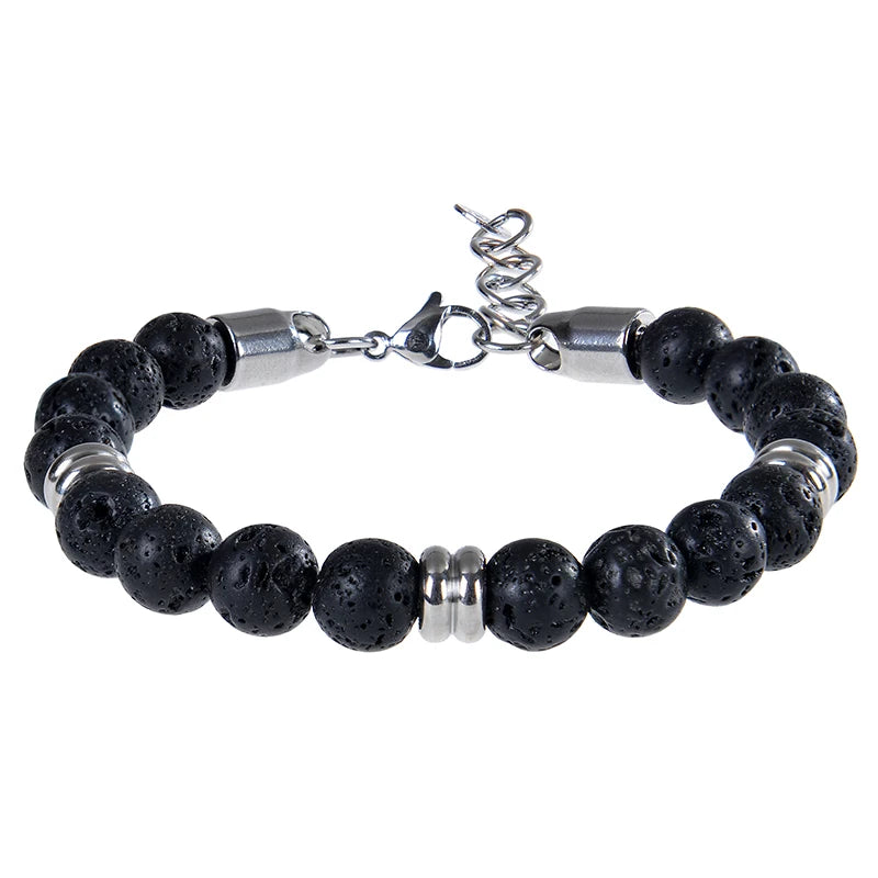 8mm Natural Stone Lapis Lazuli Beaded Bracelet Adjustable Stainless Steel Chain Bracelet for Men Women Handmade Jewelry Gifts