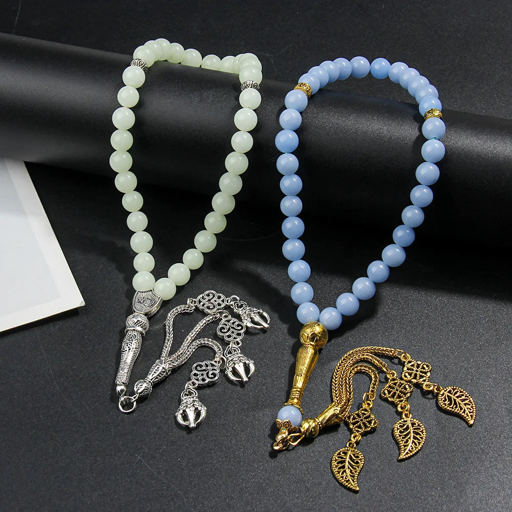 Creative 33 Luminous Stone Muslim Rosary Bracelet 8mm Handmade Prayer Bead Bracelet (Dhikr) Ideal Gift for Ramadan