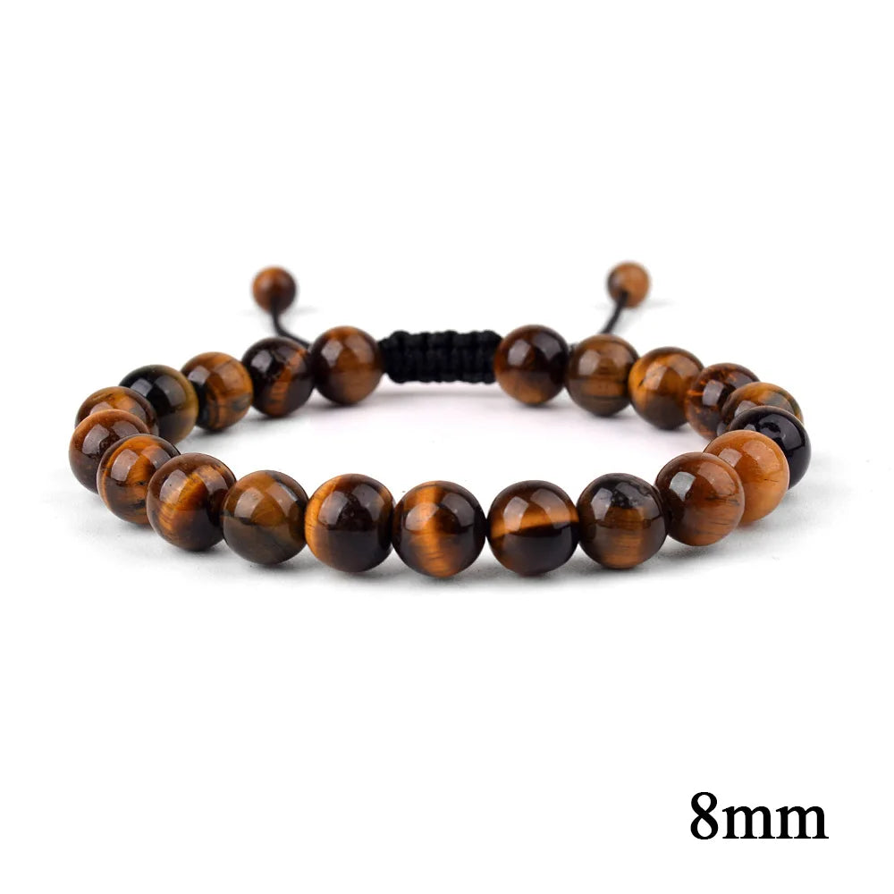 6mm 8mm 10mm Natural Stone Bracelet, Tiger Eye Agate Lava Bead Unisex Adjustable Handwoven Boho Jewelry Gift for Men Women
