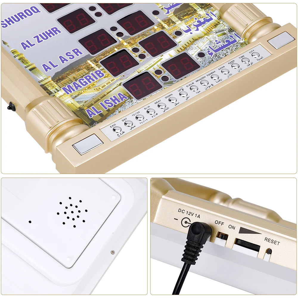 12V Azan Mosque Prayer Clock Islamic Mosque Azan Calendar Muslim Prayer Wall Clock Alarm Ramadan Home Decor Remote Control