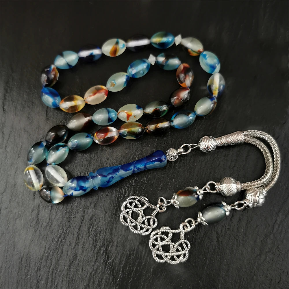 islamic prayer beads Nice color new design 7*11mm 33 pcs muslim rosary glow in dark color tesbih sibha misbaha tasbih rosary