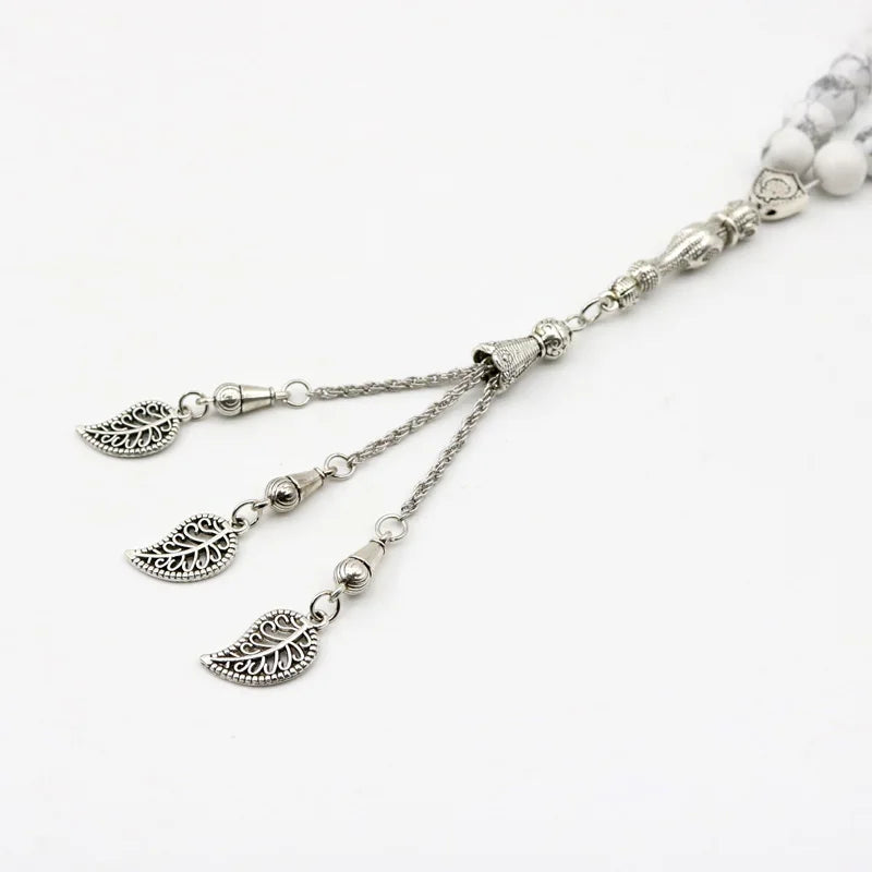 33 Tasbih Beads White turquoise 8 mm Oval Natural  Stone  Muslim Bracelets Prayer Beads Islamic Misbaha