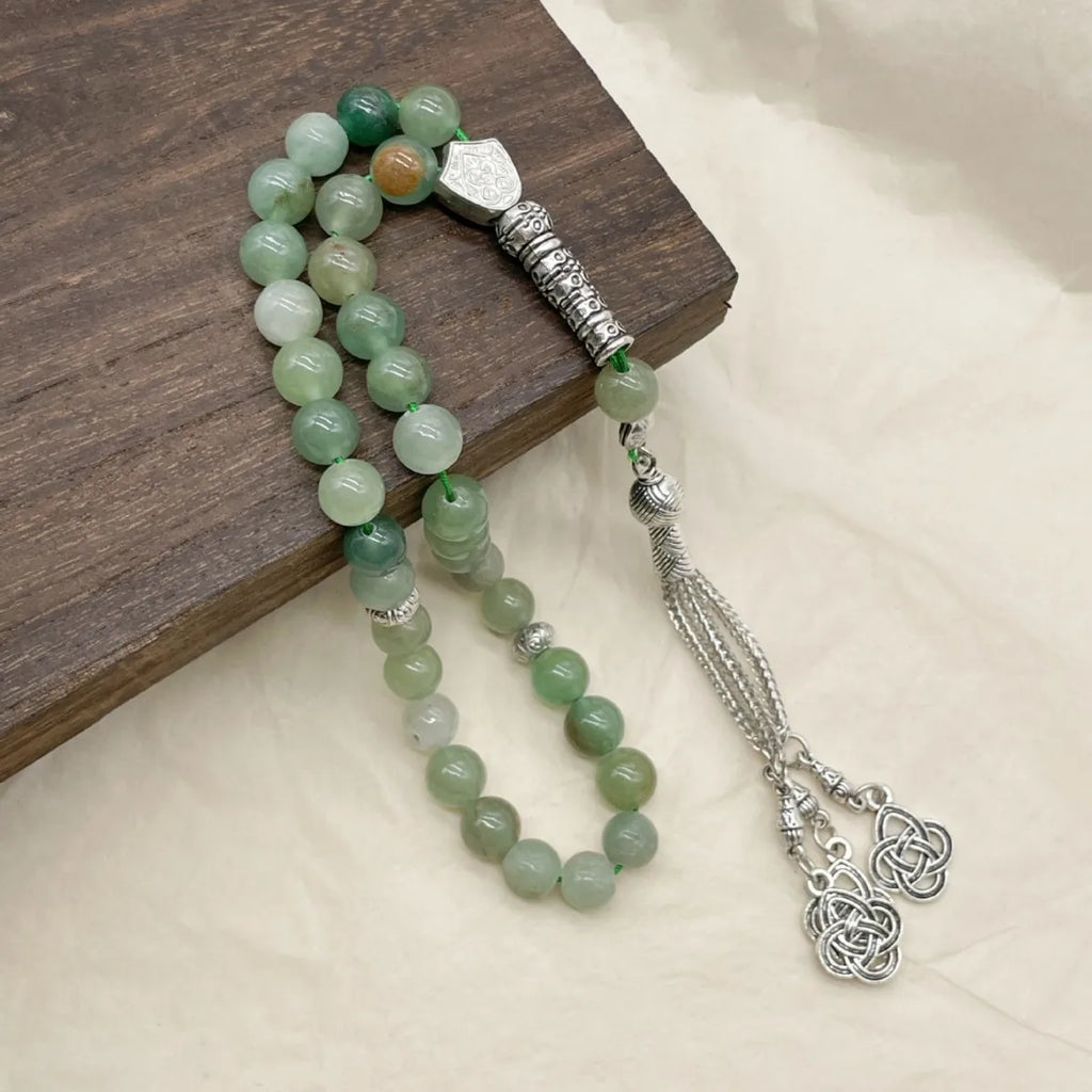 6pcs Natural Stone Beads Islamic Tasbih 8mm 33 Beads Misbaha Sebha Rosary Bracelet Muslim Men Women Meditation Prayer Jewelry