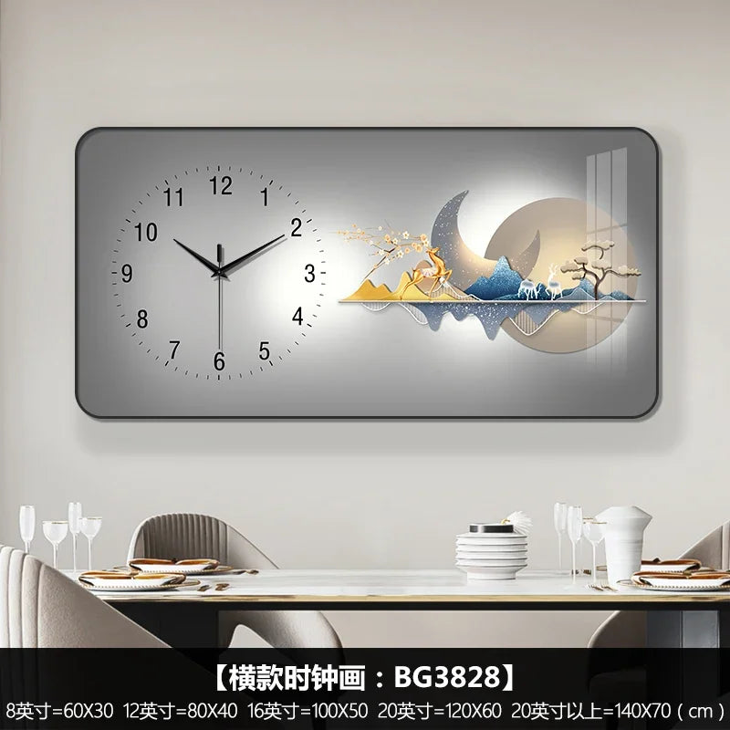 Nordic Light Luxury Clock Wall Clock Living Room and Restaurant Decoration Painting Light and Shadow Elk Perpetual Calendar