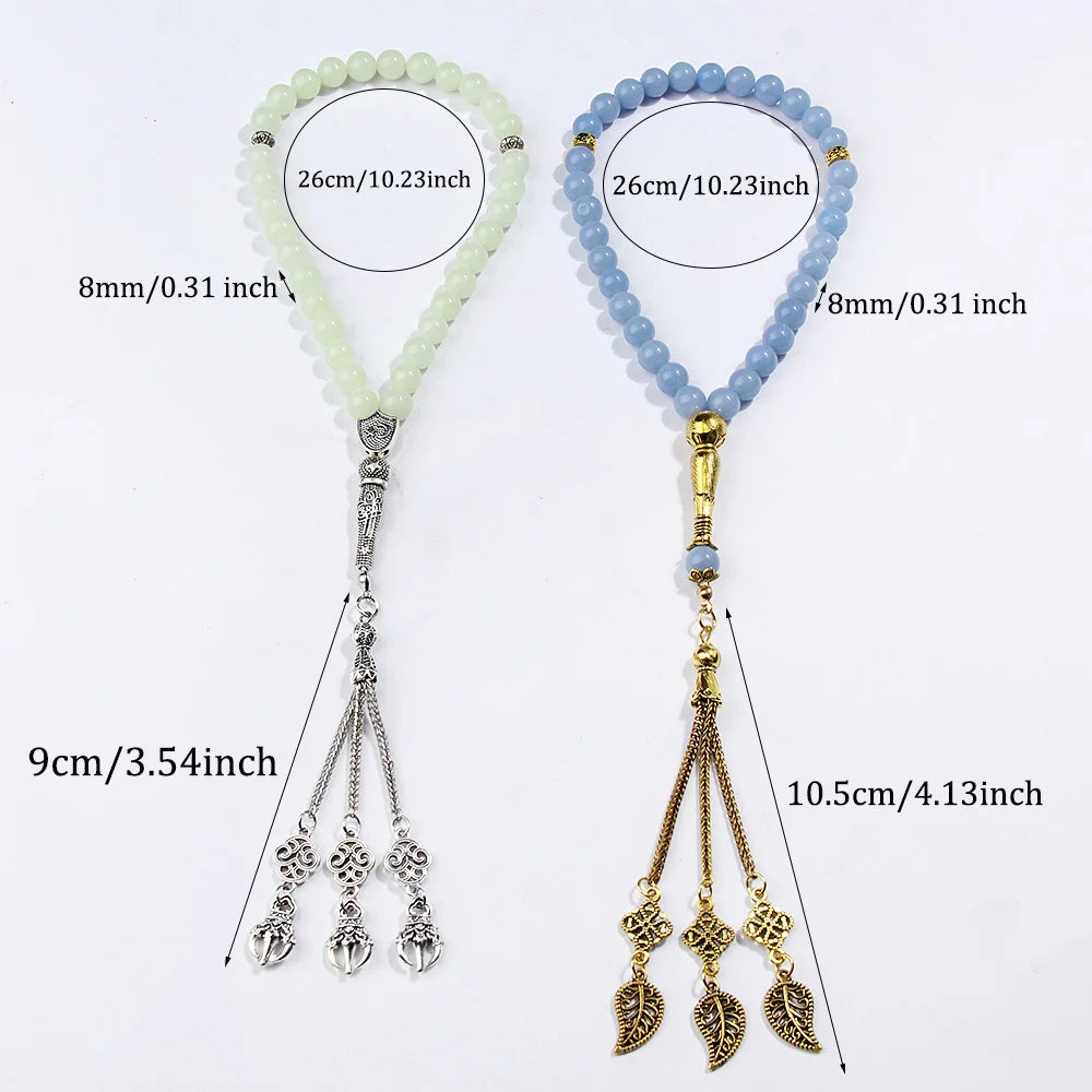 Creative 33 Luminous Stone Muslim Rosary Bracelet 8mm Handmade Prayer Bead Bracelet (Dhikr) Ideal Gift for Ramadan