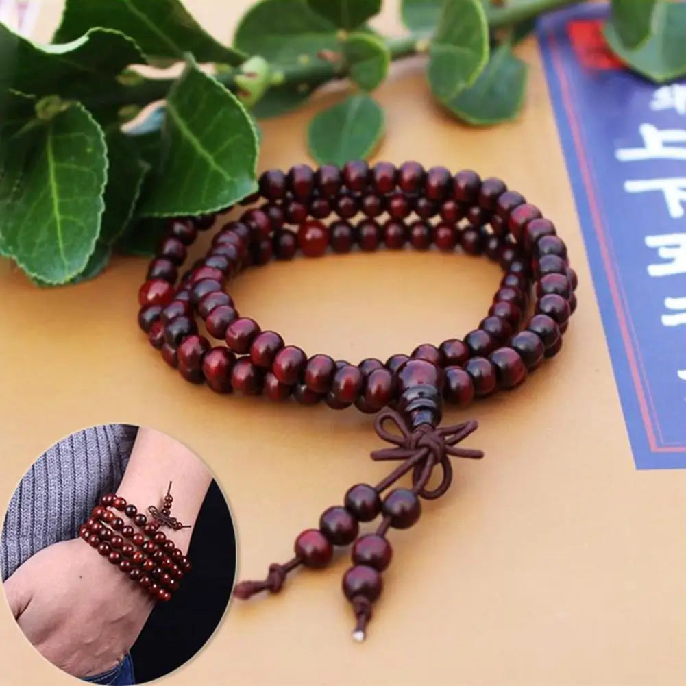 Natural Sandalwood Bracelets Men Buddhist Buddha Meditation Bead Bracelet for Women Prayer 108 Beads Rosary Hanging Decoration