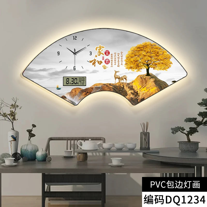 Fan-shaped Perpetual Calendar Electronic Clock Simple Wall Clock Living Room Dining Room Decoration Lamp Picture Clock