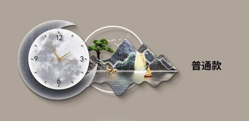 Restaurant Decoration Painting Clock Silent Luxury High Grade Luminous Landscape Mural