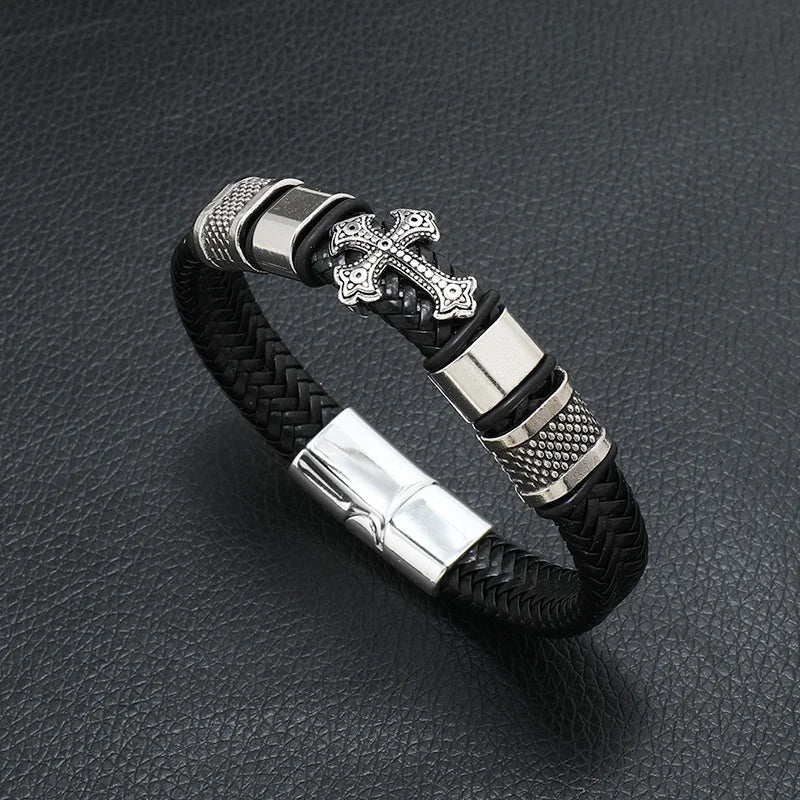Men's Musical Symbol Leather Bracelet Vintage Creative Men's Bracelet Music Symbol Simple Leather Multi-Layer Bracelet