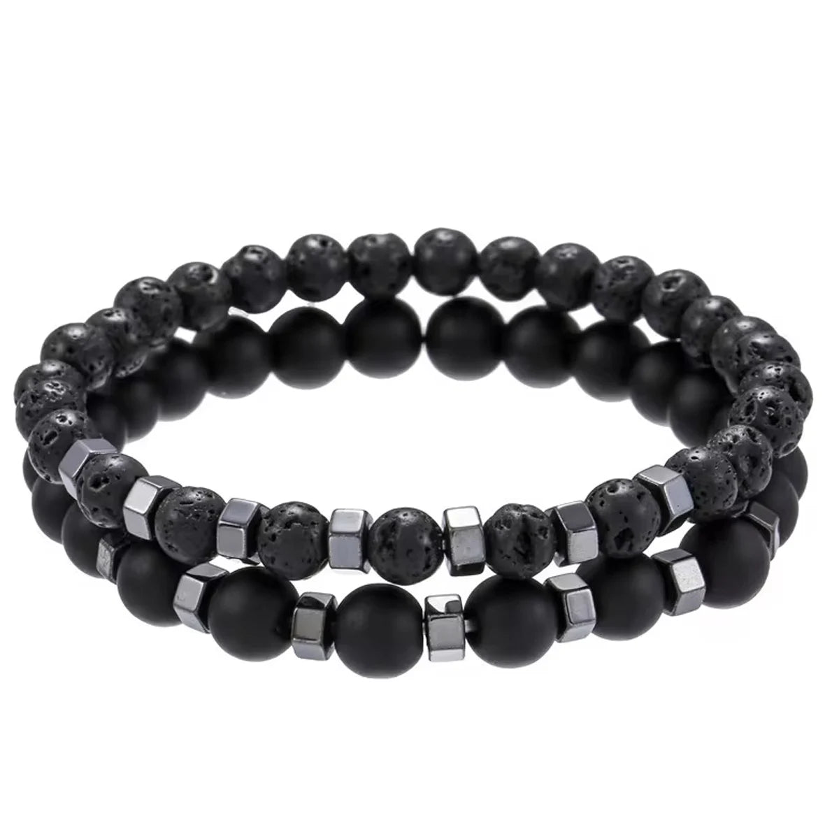 2pcs/set Beaded Bracelet Men 8mm Lava Tiger Eye Stone Bead Charm Men Bracelet Sets Jewelry Gift