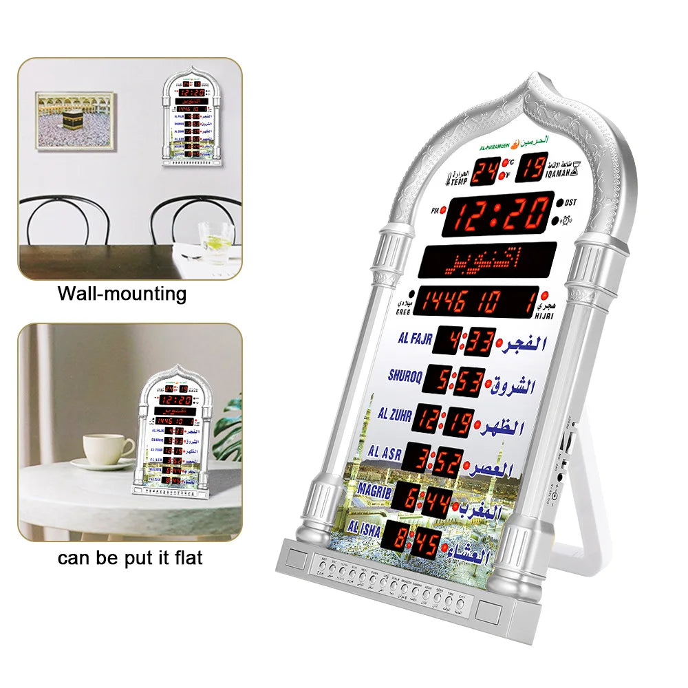 12V Azan Mosque Prayer Clock Islamic Mosque Azan Calendar Muslim Prayer Wall Clock Alarm Ramadan Home Decor Remote Control