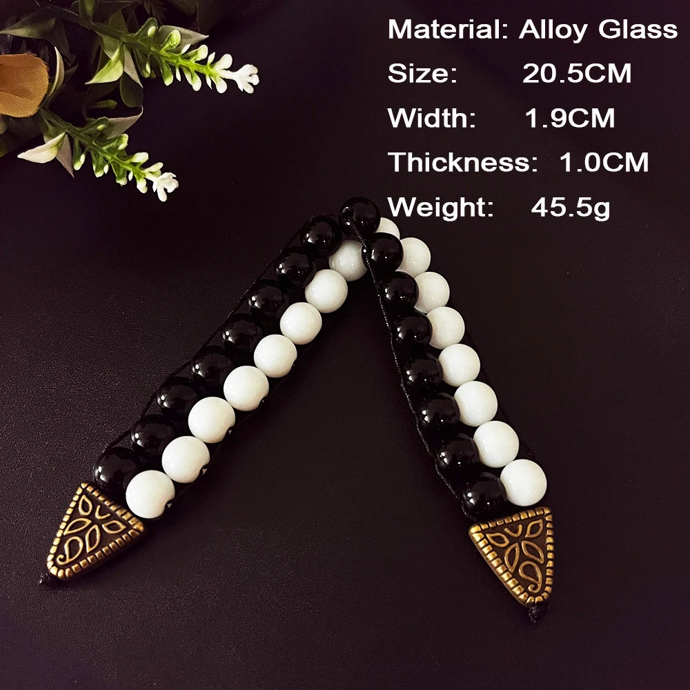 NJ11 New Rosary Men Glass Black White Beads Alloy Flip Muslim Islamic Prayer Bracelets Meditation Transforming Fate Jewelry Gift