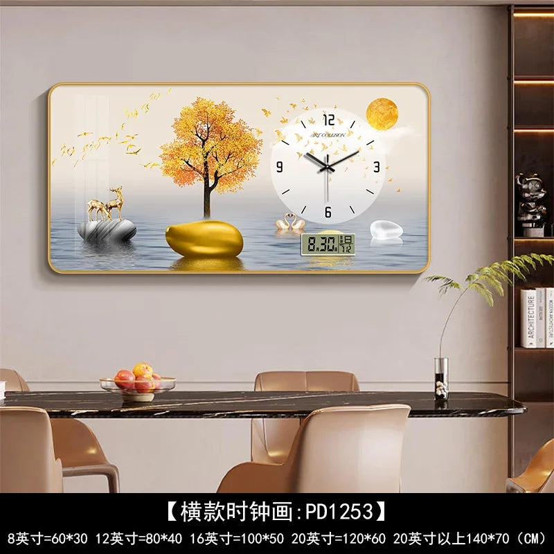 Nordic Light Luxury Clock Wall Clock Living Room and Restaurant Decoration Painting Light and Shadow Elk Perpetual Calendar
